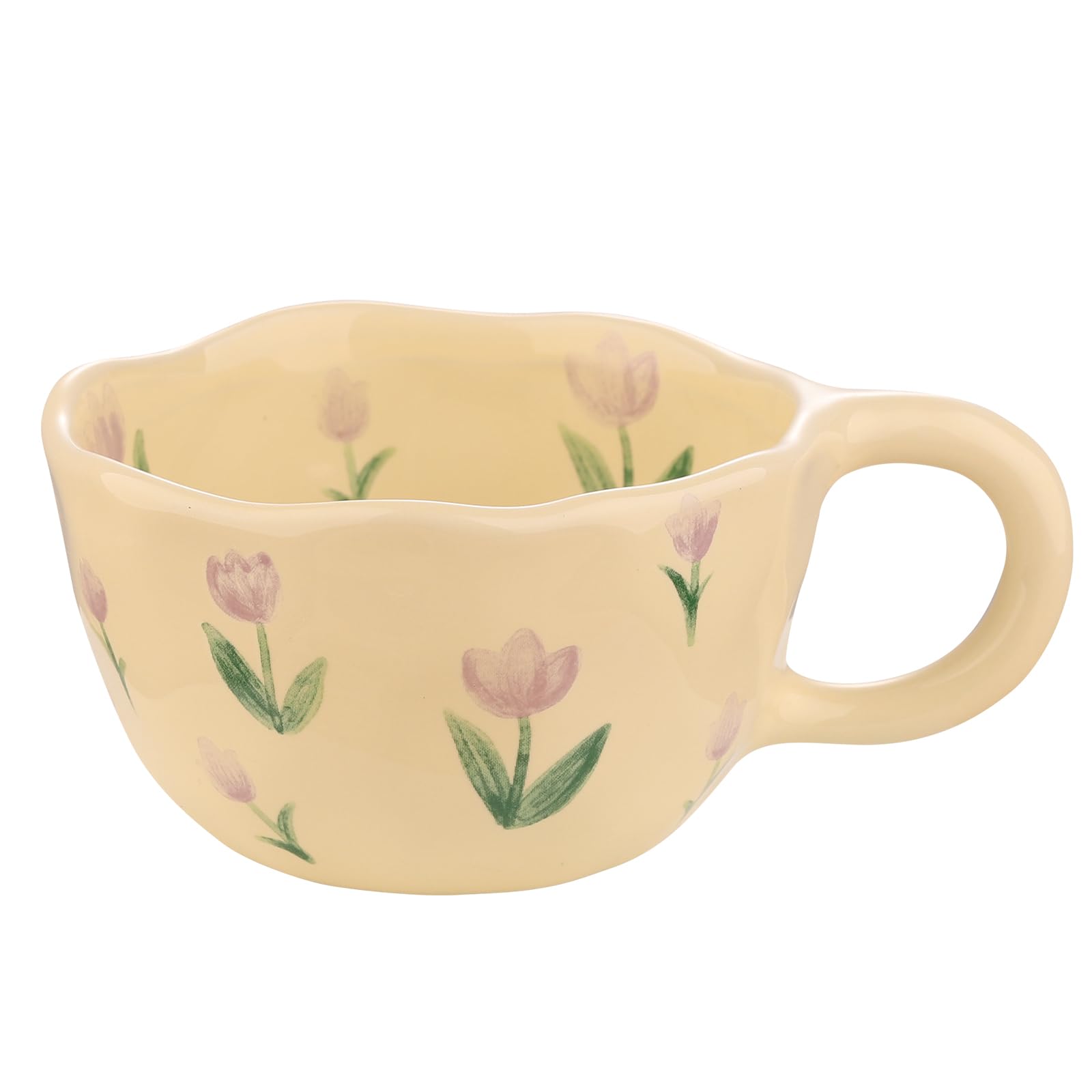 VanEnjoy Ceramic Cup, Cute Coffee Mug, Strawberry Mug, Aesthetic Coffee Mug, Retro Flower Mug, Ceramic Tea, 10oz/300ml for Tea Coffee, Milk and Oatmeal
